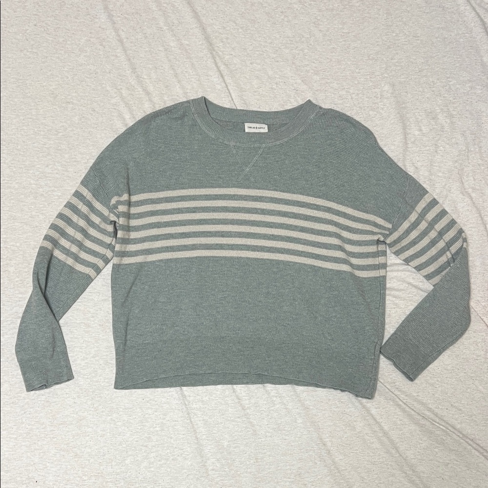 Thread & Supply Green and Cream Striped Sweater
